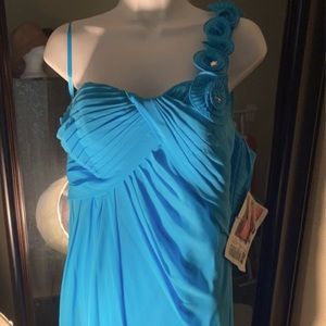 Turquoise One Shoulder Gown/Wedding Dress with Shawl